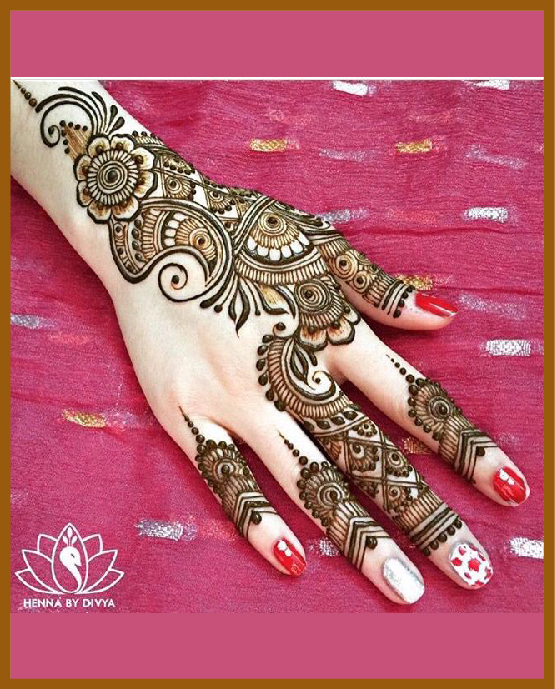 Loop Work In Stylish Back Hand Fingers Mehndi Design